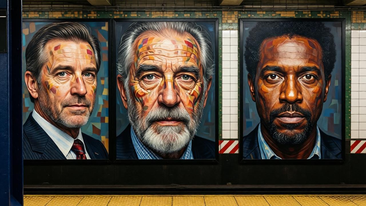 Bildquelle: Metropolitan Transportation Authority des Staates New York, 86th Street, Chuck Close, Subway Portraits,
CC BY 2.0, Wikimedia Commons.
Das Bild soll keinen Text, keine Beschriftungen und keine eingebetteten Schriftzüge enthalten.